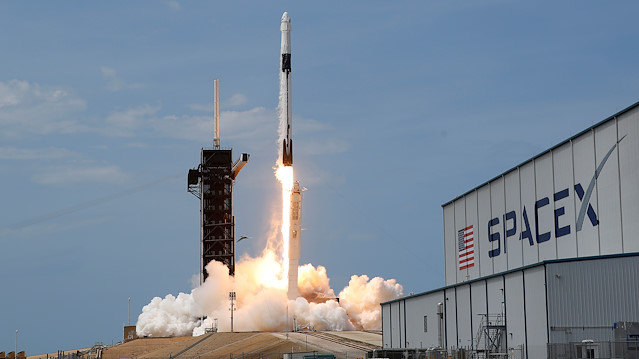  A SpaceX Falcon 9 rocket and Crew Dragon spacecraft carrying NASA astronauts Douglas Hurley and Robert Behnken lifts off during NASA's SpaceX Demo-2 mission to the International Space Station from NASA's Kennedy Space Center in Cape Canaveral, Florida, U.S., May 30, 2020.
