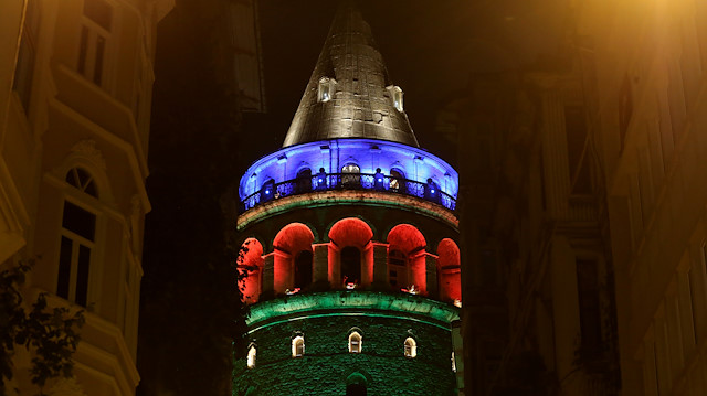 File photo: Istanbul's landmarks are illuminated with colors of Azerbaijan's flag
