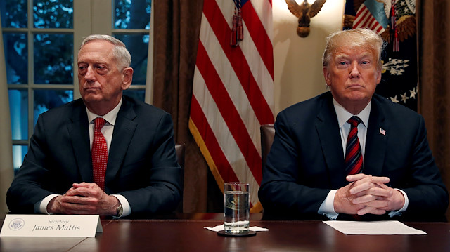 U.S. President Donald Trump speaks to the news media while gathering for a briefing from his senior military leaders, including Defense Secretary James Mattis (L), in the Cabinet Room at the White House in Washington, U.S., October 23, 2018.