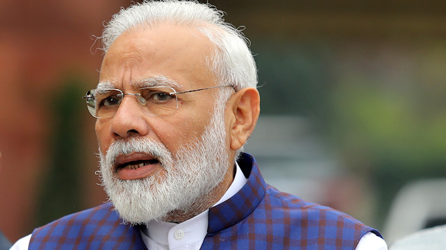 FILE PHOTO: India's Prime Minister Narendra Modi speaks to the media inside the parliament premises on the first day of the winter session in New Delhi, India, November 18, 2019. REUTERS/Altaf Hussain/File Photo

