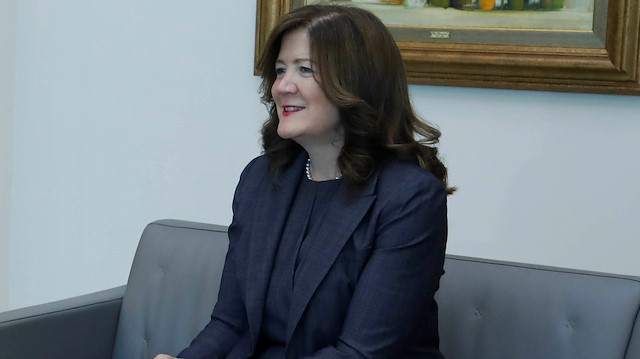  U.S. Ambassador to Lebanon Dorothy Shea at the presidential palace in Baabda, Lebanon June 11, 2020. 