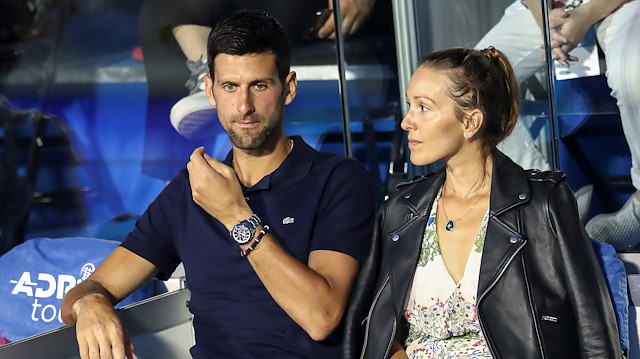 Serbia's Novak Djokovic with his wife Jelena in the stands during Adria Tour at Novak Tennis Centre in Belgrade, Serbia, June 14, 2020