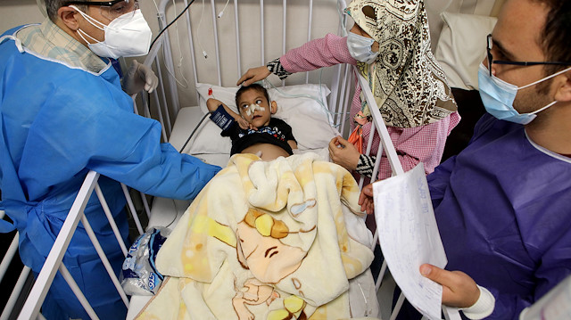 Amirali, a boy suspected to be infected with the coronavirus disease (COVID-19), is treated at Mofid children's hospital, in Tehran, Iran, July 8, 2020. WANA (West Asia News Agency) Abdollah Heidari via REUTERS 