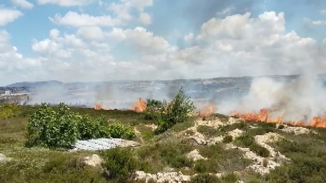 Tuzla'da Orhanlı Kurtköy Yanyolu yanındaki otluk alanda yangın çıktı. 