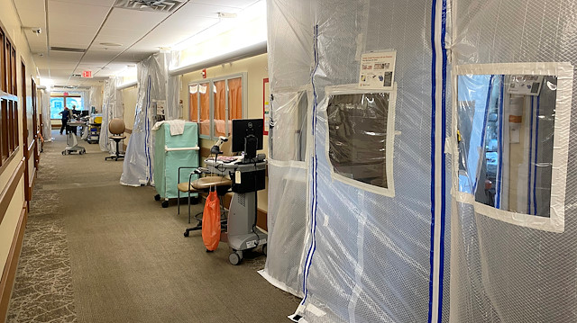 A protective screen is seen at the entrance to a negative pressure ICU hospital room, where COVID-19 patients are treated, at St John's Regional Medical Center in Oxnard, California, U.S., July 9, 2020. Picture taken July 9, 2020.