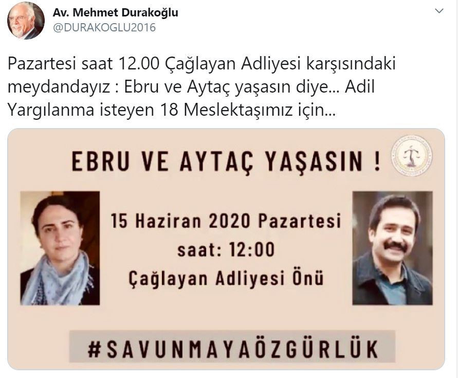 İstanbul Barosu Başkanı Durakoğlu'nun paylaşımı. 