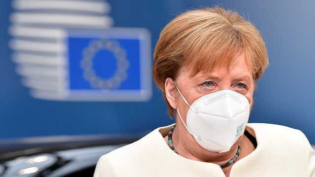 German Chancellor Angela Merkel arrives for a meeting of the first face-to-face EU summit since the coronavirus disease (COVID-19) outbreak, in Brussels, Belgium July 19, 2020. John Thys/Pool via REUTERS


