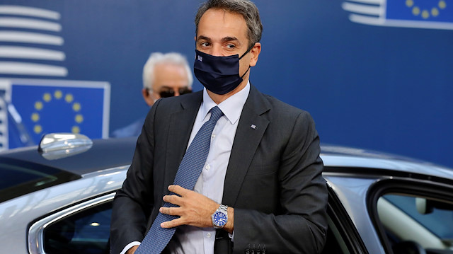 Greek Prime Minister Kyriakos Mitsotakis arrives for the first face-to-face EU summit since the coronavirus disease (COVID-19) outbreak, in Brussels, Belgium July 18, 2020. Olivier Matthys/Pool via REUTERS

