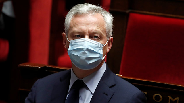 Bruno Le Maire, French Minister of the Economy, Finance, and Recovery, wearing a protective face mask, is seen before the speech of French Prime Minister Jean Castex to unveil the new government policy at the National Assembly in Paris, France, July 15, 2020