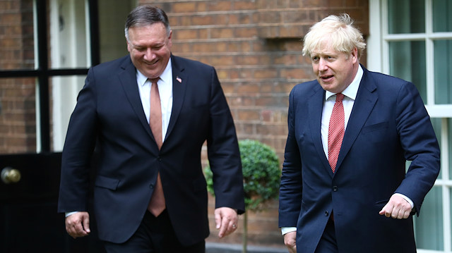 U.S. Secretary of State Mike Pompeo meets with Britain's Prime Minister Boris Johnson at Downing Street in London, Britain, July 21, 2020.
