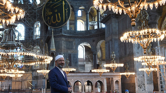 Head of Turkey's Religious Affairs Directorate Ali Erbas visits Hagia Sophia or Ayasofya-i Kebir Camii in Istanbul, Turkey, July 22, 2020.