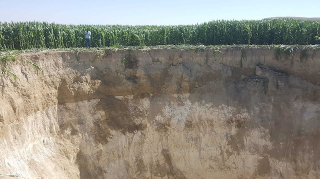 Mısır ekili tarlada 25 metre çapında, 30 metre derinliğinde yeni obruk oluştu.