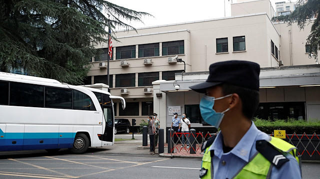 A bus enters the U.S. Consulate General in Chengdu, Sichuan province, China, July 25, 2020.