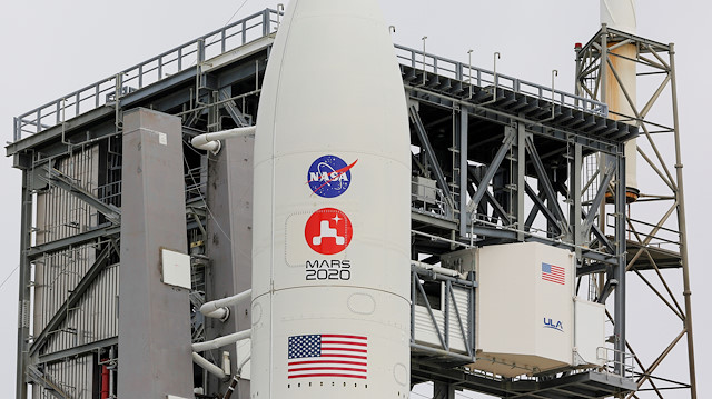 A United Launch Alliance Atlas V rocket carrying NASA's Mars 2020 Perseverance Rover vehicle is readied for launch at the Cape Canaveral Air Force Station in Cape Canaveral, Florida, U.S. July 29, 2020

