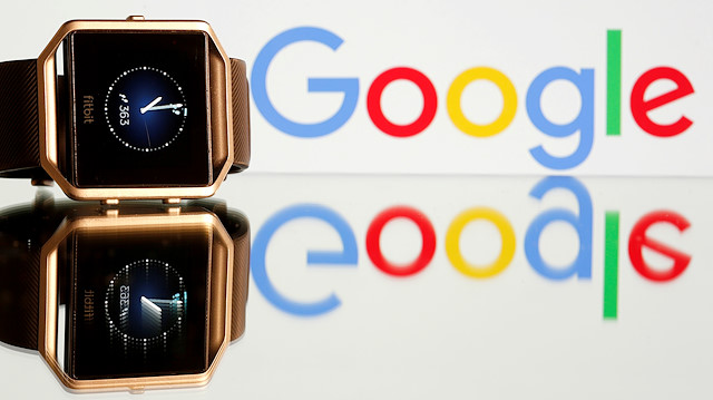 Fitbit Blaze watch is seen in front of a displayed Google logo in this illustration picture taken, November 8, 2019.