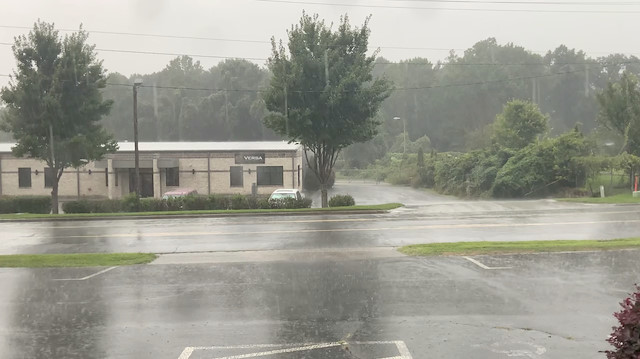 The rain is pictured as Tropical Storm Isaias approaches, Winston Salem, North Carolina, U.S., August 3, 2020, in this still image obtained from social media video. 
