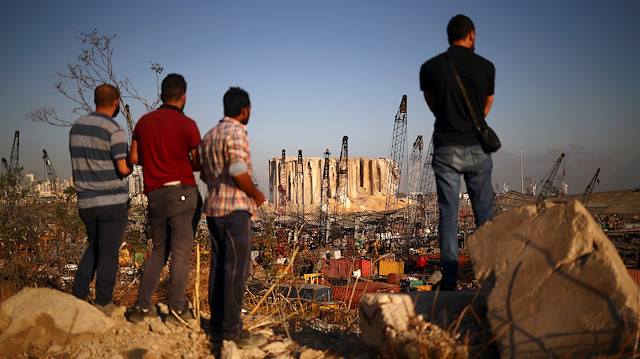 People view the damaged site of Tuesday's blast in Beirut's port area, Lebanon, August 7, 2020.