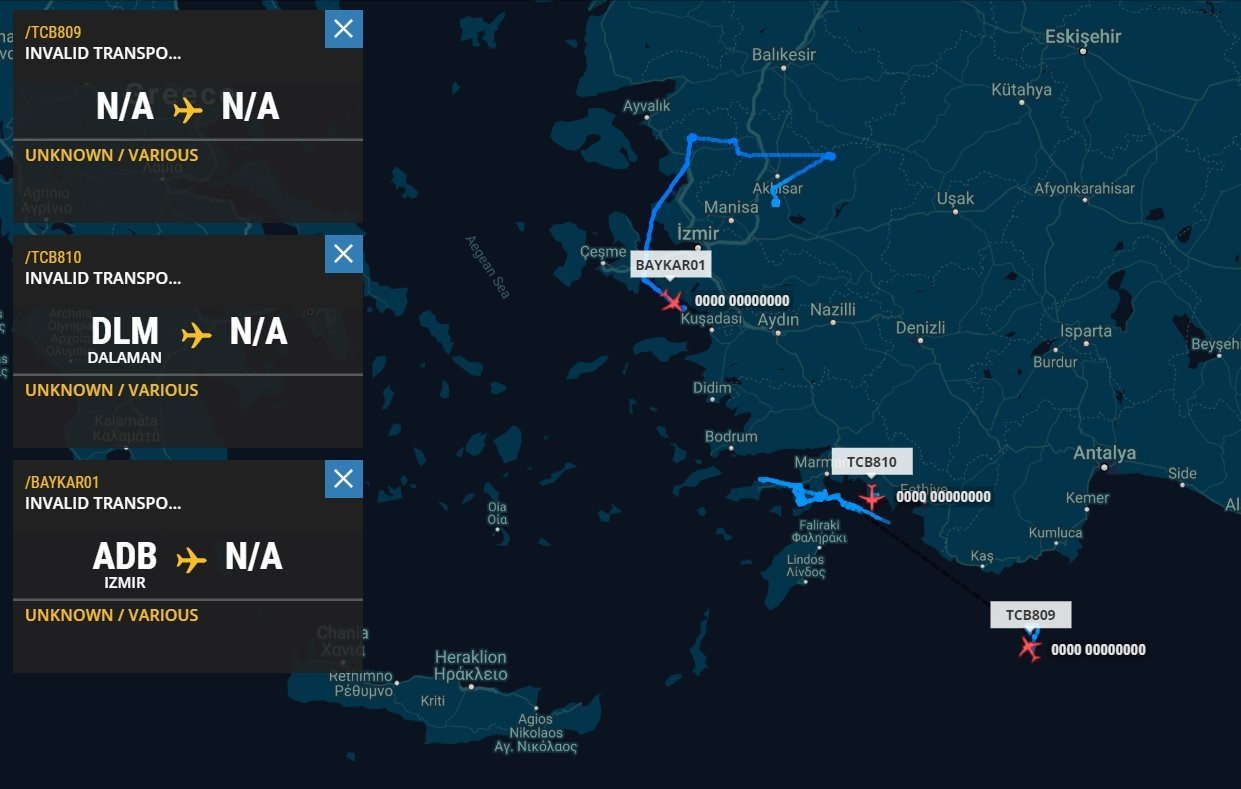 SİHA'ların radar izleri bölgenin havadan kontrol edildiğini gösteriyor.