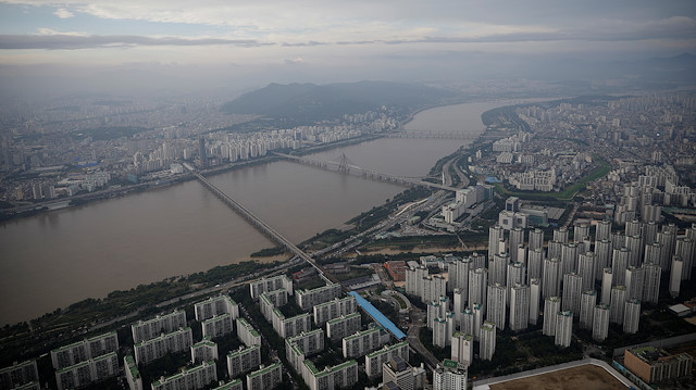 A general view shows Seoul after rainfall, South Korea, August 7, 2020.