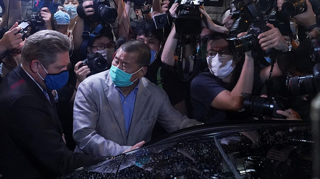 Media mogul Jimmy Lai Chee-ying, founder of Apple Daily, is seen as he was released on bail, after he was arrested by the national security unit in Hong Kong, China August 12, 2020.