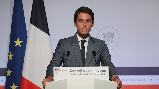 French Government's spokesperson Gabriel Attal delivers a speech after the weekly cabinet meeting at the Elysee Palace in Paris, France July 29, 2020.