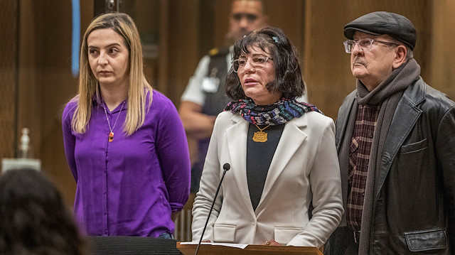 Janna Ezat, mother of Hussein Al-Umari who was killed in the shooting, gives a victim impact statement during the sentencing of mosque attacker Brenton Tarrant at the High Court in Christchurch, New Zealand, August 24, 2020.