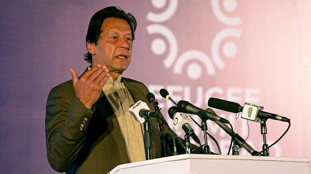 FILE PHOTO: Pakistan's Prime Minister Imran Khan speaks during an international conference on the future of Afghan refugees living in Pakistan, organized by Pakistan and the UN Refugee Agency in Islamabad, Pakistan February 17, 2020. REUTERS/Saiyna Bashir/File Photo

