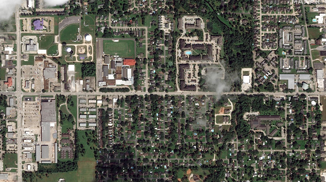 Satellite imagery showing buildings along W McNeese Street before Hurricane Laura hit Lake Charles, Louisiana, U.S. in this September 29, 2019 handout photo. Satellite image ©2020 Maxar Technologies/Handout via Reuters