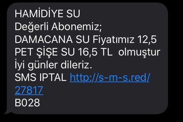 Hamidiye Suları'na yapılan zam mesajla duyuruldu.