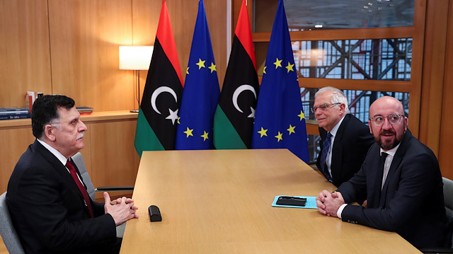 Libya's UN-recognised Prime Minister Fayez al-Sarraj meets EU officials
