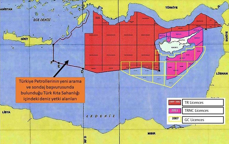 Dışişleri Bakanlığı İkili Siyasi İşler ve Denizcilik-Havacılık-Hudut Genel Müdürü Büyükelçi Çağatay Erciyes'in Twitter hesabından paylaştığı harita.