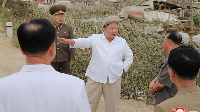 North Korea's leader Kim Jong Un inspects an unspecified area