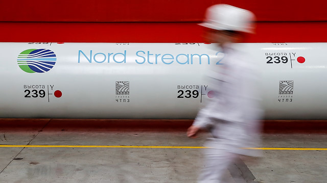 The logo of the Nord Stream 2 gas pipeline project is seen