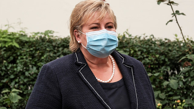 Norwegian Prime Minister Erna Solberg waits for Belarusian opposition leader Sviatlana Tsikhanouskaya in Vilnius, Lithuania September 8, 2020. REUTERS/Ints Kalnins