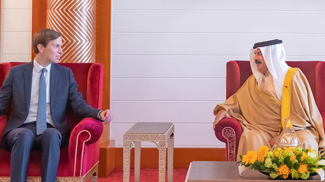 U.S. President's senior adviser Jared Kushner (L) meets meets Bahrain's King Hamad bin Isa Al Khalifa