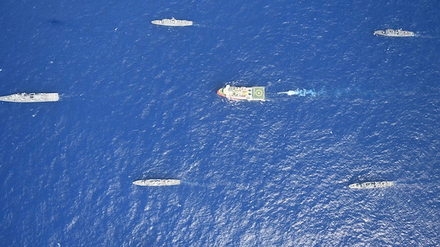 Turkish seismic research vessel Oruc Reis is escorted by Turkish Navy ships