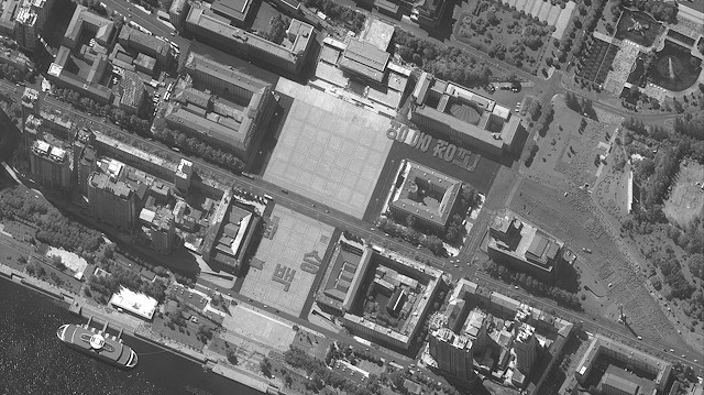 A WorldView-1 satellite image shows an overview of people assembled in formation near Kim Il Sung Square and rehearsing for the upcoming military parade of the 75th Anniversary of the Workers' Party of North Korea in Pyongyang, North Korea, September 17, 2020. Picture taken September 17, 2020. Satellite image ?2020 Maxar Technologies/Handout via Reuters