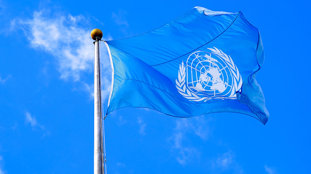 The United Nations flag is seen