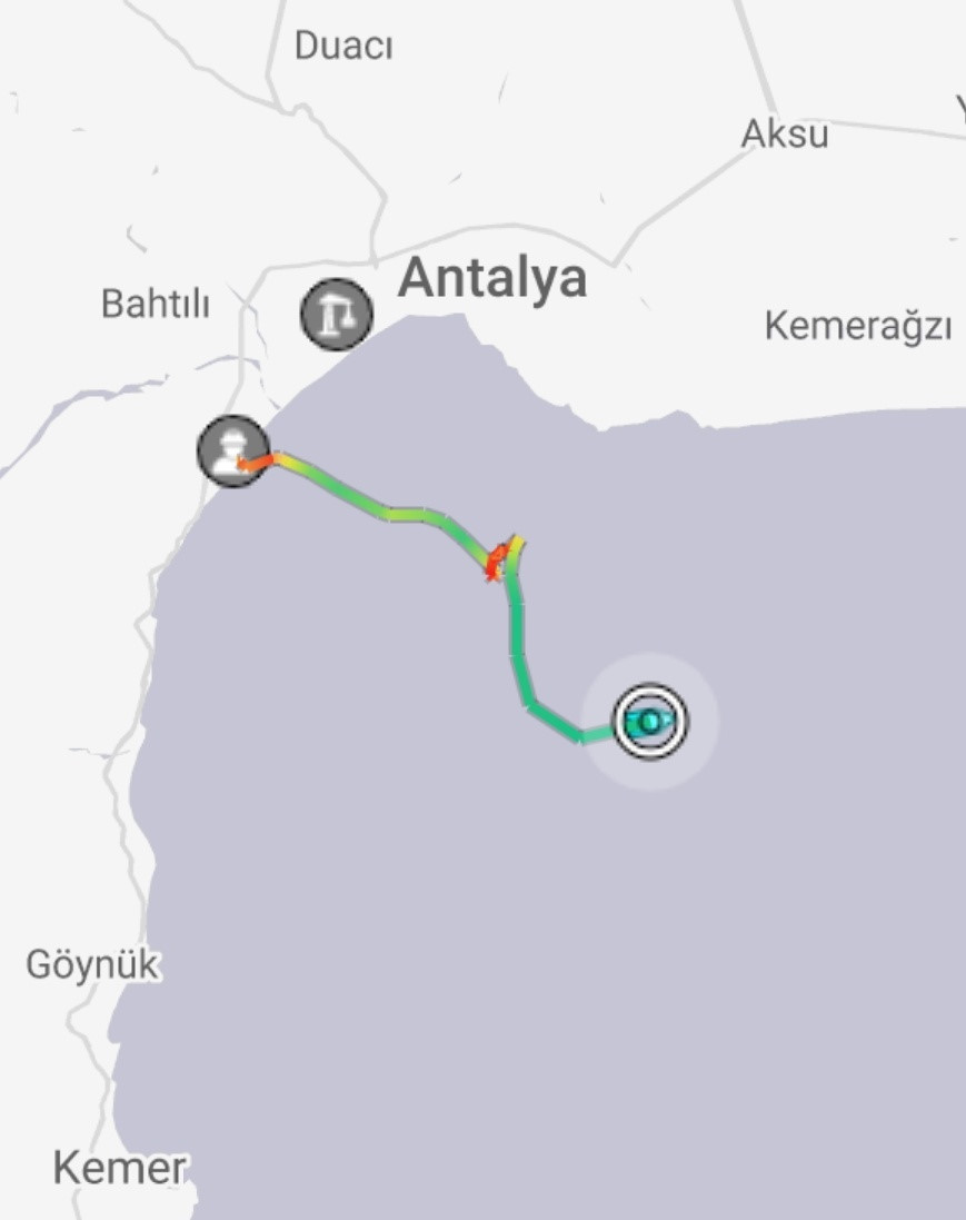 Oruç Reis'in seyir rotası...