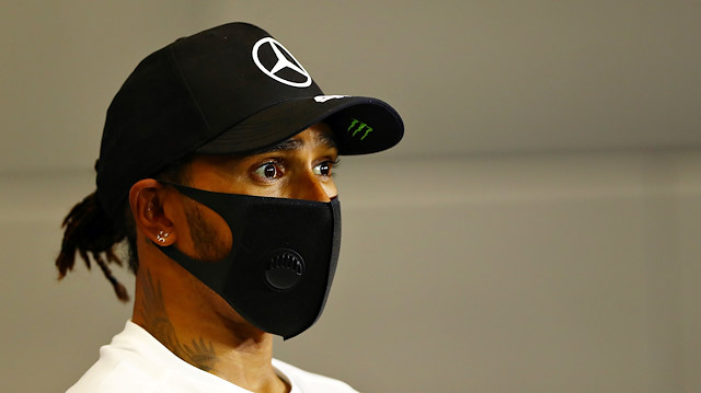 Third placed Lewis Hamilton of Great Britain and Mercedes GP talks in a press conference after the F1 Grand Prix of Russia at Sochi Autodrom on September 27, 2020 in Sochi, Russia. (Photo by Dan Istitene - Formula 1/Formula 1 via Getty Images)