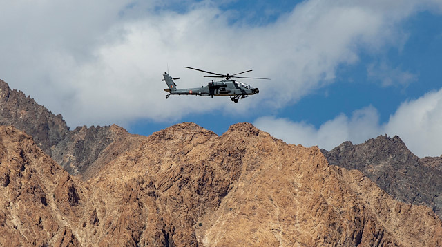 An Indian Air Force's Apache helicopter is seen in the Ladakh region