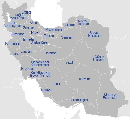 İran’ın Eyaletlere Göre Haritası...