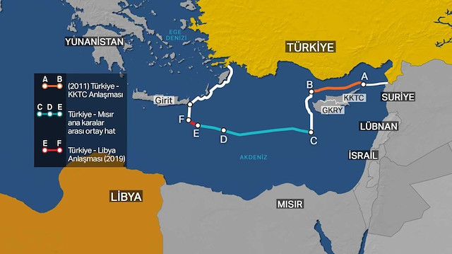 Türkiye ile Libya arasında yapılan anlaşmaya göre deniz aşırı sınırların bölgesi...