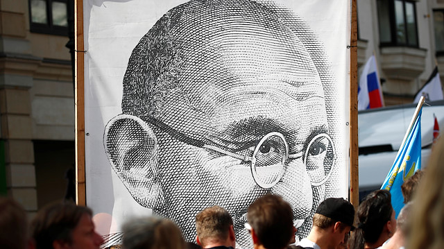A portrait of Mahatma Gandhi