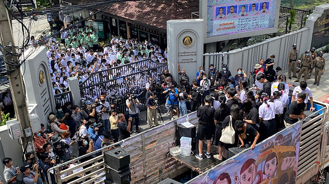 Students take part in a rally of the Bad Student movement demanding the education minister's resignation at a school in Bangkok, Thailand, October 2, 2020.