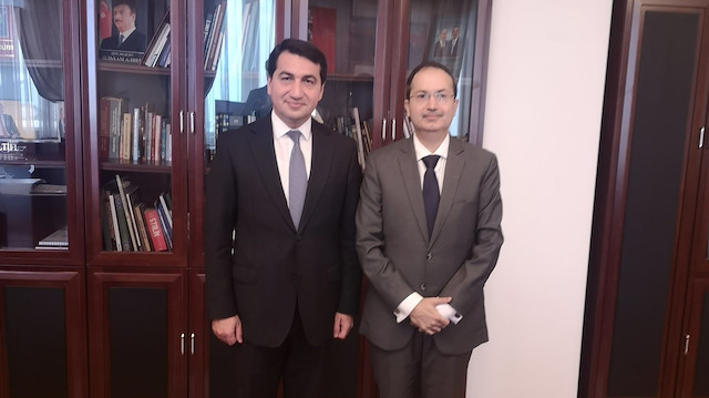 Photo taken from Twitter shows the meeting between Hikmet Hajiyev and Bilal Haye 
