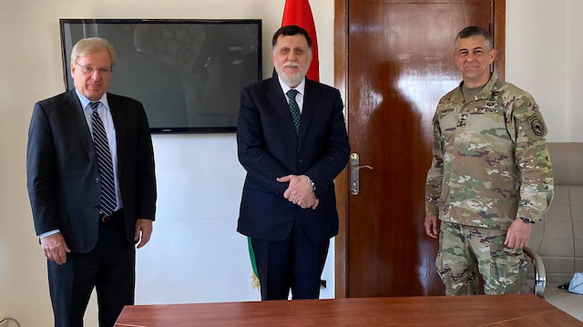 Libya's internationally recognised Prime Minister Fayez al-Serraj meets with the U.S. Ambassador to Libya, Richard Norland and commander of U.S. Africa Command (AFRICOM) Gen. Stephen Townsend, in Zuwara, Libya June 22, 2020.