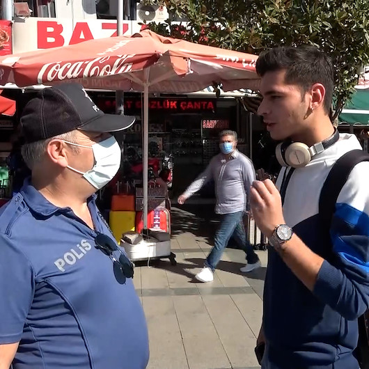 Maskesini takmayan gençten polise ilginç cevap: Nefes almak en doğal hakkımız