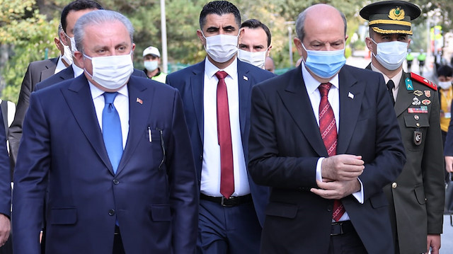 Turkey's parliament speaker Mustafa Sentop and TRNC President Ersin Tatar 