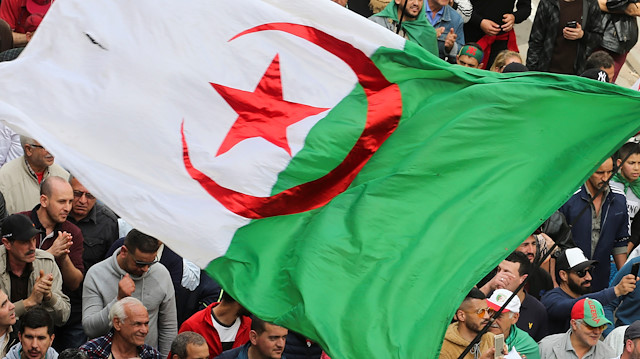 A demonstrator carries a national flag